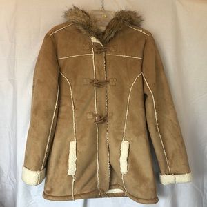 Justice Sherpa faux suede hooded parka coat.